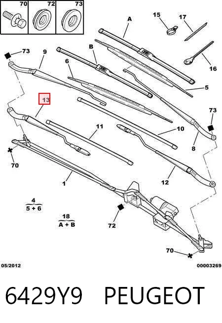 Brazo del limpiaparabrisas 6429Y9 Peugeot/Citroen