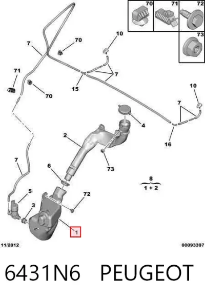 Depósito de líquido limpiaparabrisas PEUGEOT 6431N6