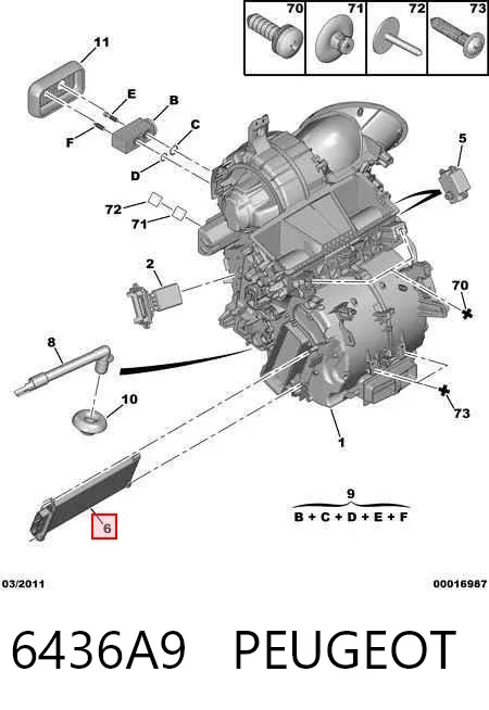 Calentador eléctrico de aire para el sistema de calefacción del habitáculo 6436A9 Peugeot/Citroen