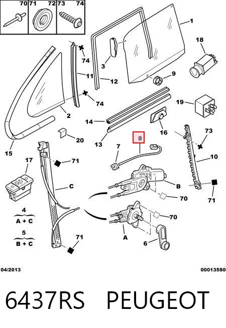 Mecanismo de elevalunas delantero derecha 6437RS Peugeot/Citroen