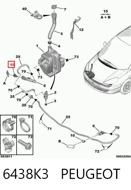 Boquilla del lavador de faros delanteros 6438K3 Peugeot/Citroen