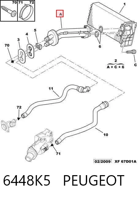 Manguera doble del radiador de la calefacción 6448K5 Peugeot/Citroen