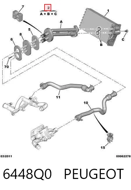 Manguera doble del radiador de la calefacción 6448Q0 Peugeot/Citroen
