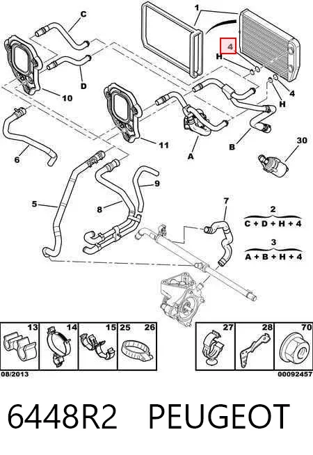 Anillo de sellado del tubo del radiador de la calefacción 6448R2 Peugeot/Citroen