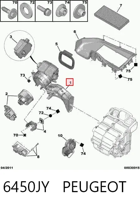 Carcasa del ventilador del calefactor, conjunto 6450JY Peugeot/Citroen