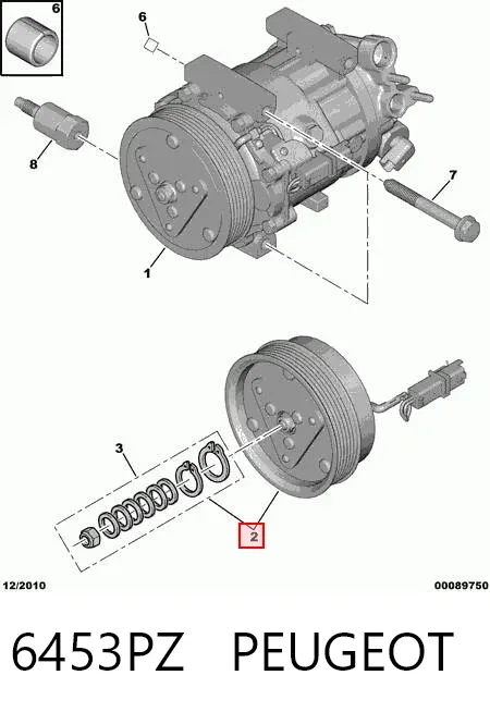 Acoplamiento magnético, compresor del aire acondicionado  6453PZ Peugeot/Citroen