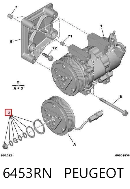 Acoplamiento magnético, compresor del aire acondicionado  6453RN Peugeot/Citroen
