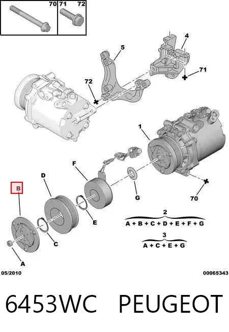 Acoplamiento magnético, compresor del aire acondicionado  6453WC Peugeot/Citroen