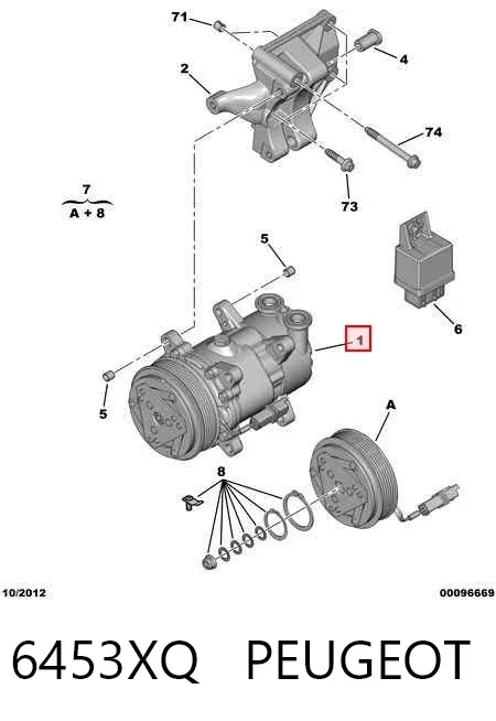 Compresor de aire acondicionado 6453XQ Peugeot/Citroen