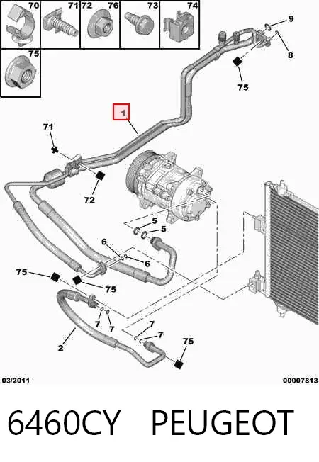Manguera de aire acondicionado de evaporador al compresor 6460CY Peugeot/Citroen