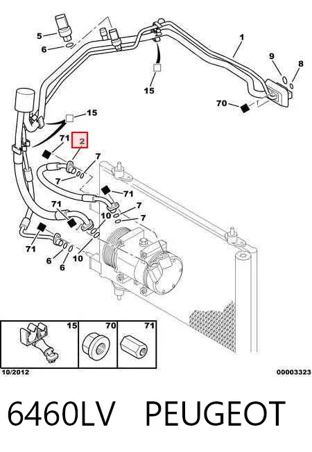 Manguera de aire acondicionado de compresor al condensador 6460LV Peugeot/Citroen