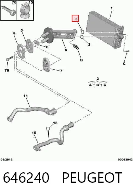 Anillo de sellado del tubo del radiador de la calefacción 646240 Peugeot/Citroen