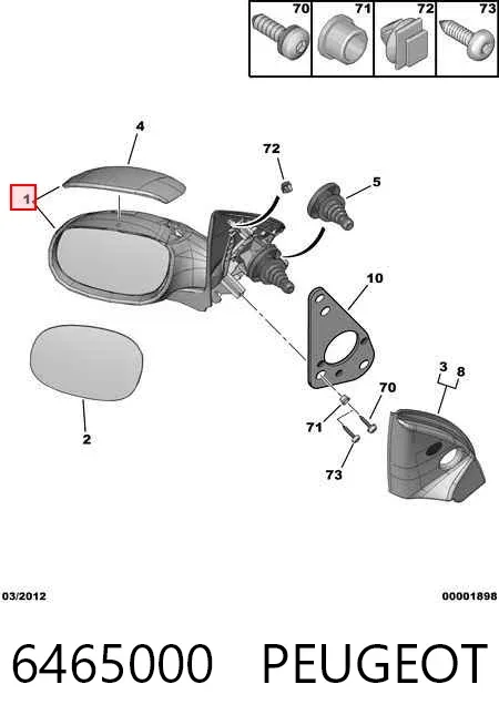 Espejo de retrovisor izquierdo 6465000 Peugeot/Citroen