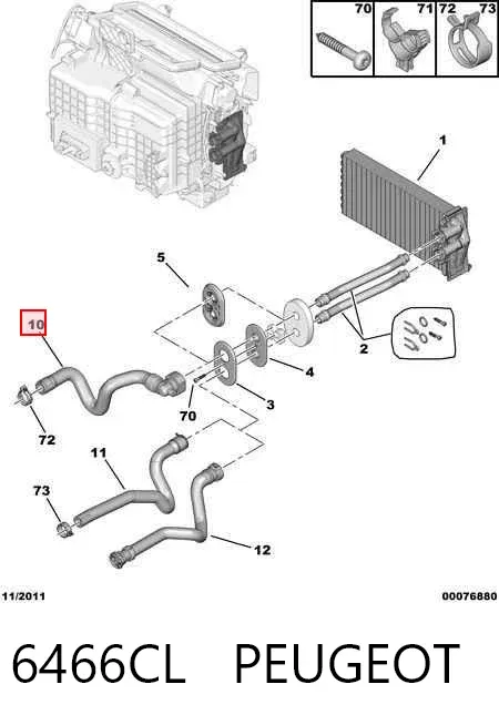 Manguera de calefacción, retorno 6466CL Peugeot/Citroen