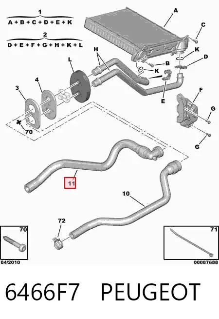 Manguera de calefacción, retorno 6466F7 Peugeot/Citroen