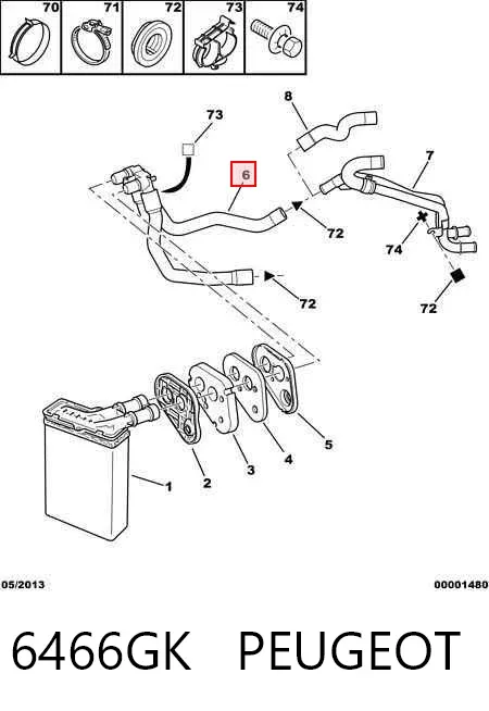 Manguera doble del radiador de la calefacción 6466GK Peugeot/Citroen