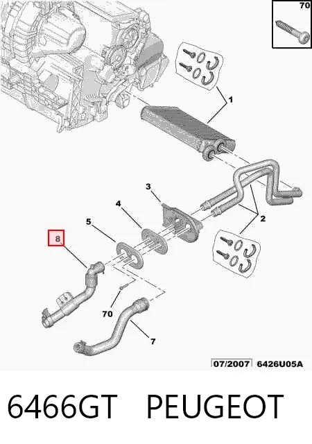 Manguera de calefacción, retorno 6466GT Peugeot/Citroen