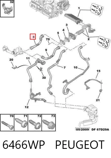 Manguera de calefacción, entrada 6466WP Peugeot/Citroen