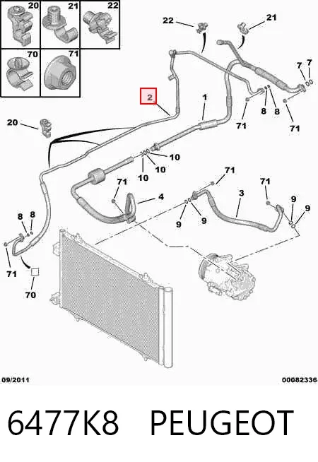 Manguera de aire acondicionado de condensador a evaporador 6477K8 Peugeot/Citroen