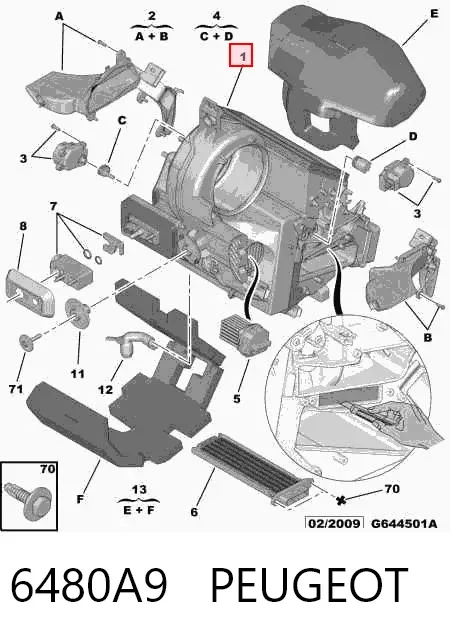 Caja del evaporador del aire acondicionado 6480A9 Peugeot/Citroen