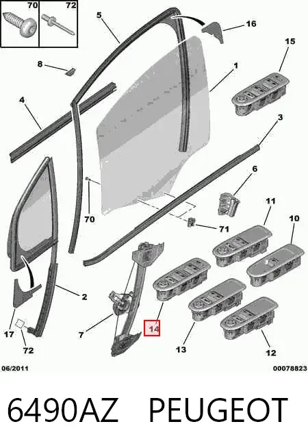 Interruptor de elevalunas delantera izquierda 6490AZ Peugeot/Citroen