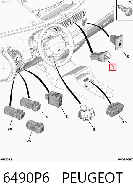 Boton de luz de emergencía 6490P6 Peugeot/Citroen