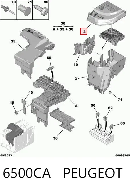 Tapa de la caja de fusibles 6500CA Peugeot/Citroen
