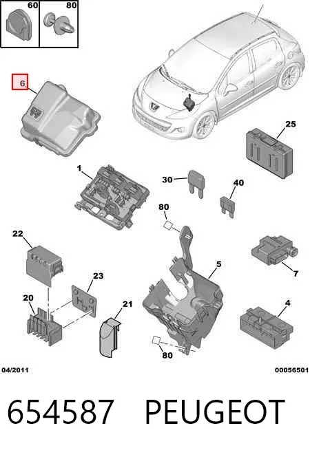 Tapa de la caja de fusibles 654587 Peugeot/Citroen