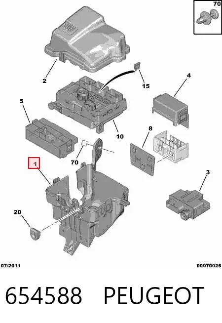 Carcasa de la caja de fusibles 654588 Peugeot/Citroen