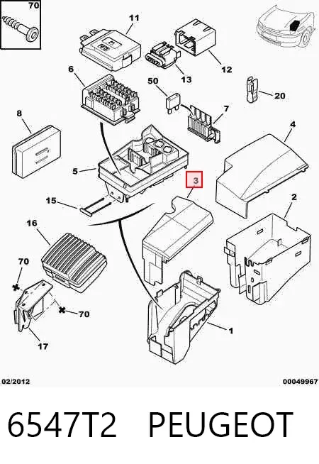 Tapa de la caja de fusibles 6547T2 Peugeot/Citroen