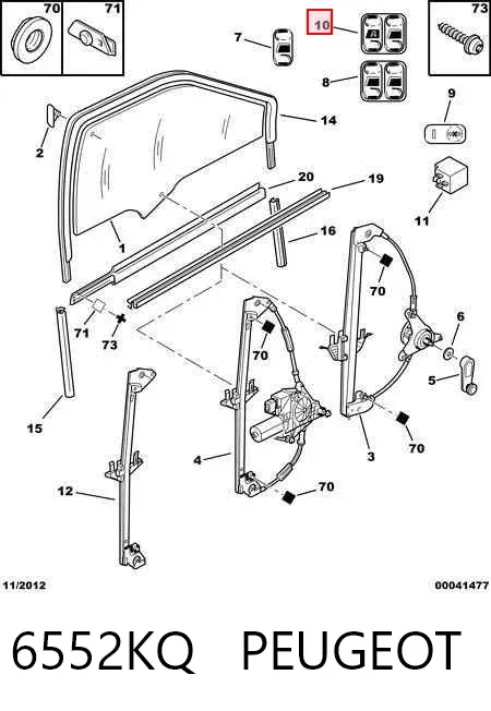 Botón de encendido del motor del elevalunas delantero izquierdo 6552KQ Peugeot/Citroen