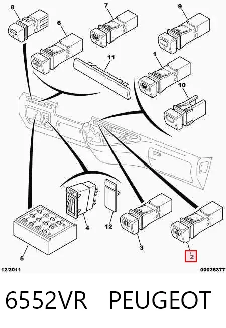 Boton de luz de emergencía 6552VR Peugeot/Citroen