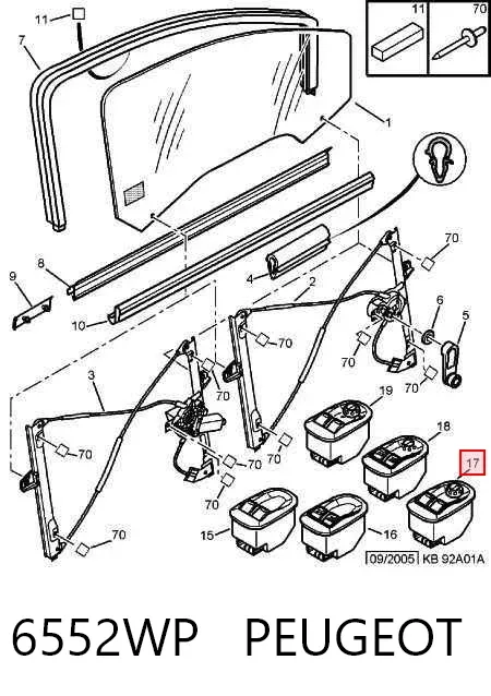 Interruptor de elevalunas delantera izquierda 6552WP Peugeot/Citroen