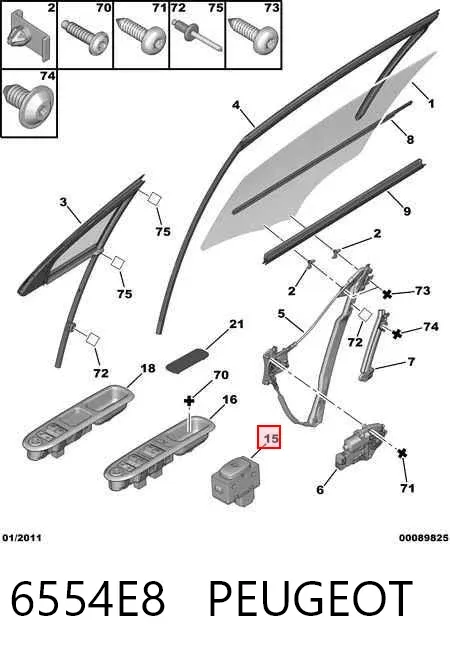 Botón de encendido del motor del elevalunas trasero 6554E8 Peugeot/Citroen