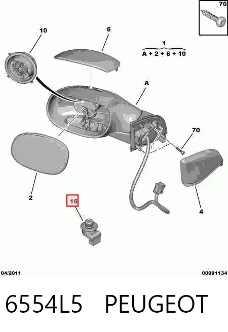 Botón de encendido del calefactor de los espejos retrovisores 6554L5 Peugeot/Citroen