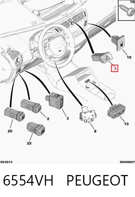 Boton de luz de emergencía 6554VH Peugeot/Citroen