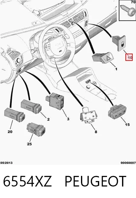 Interruptor de cierre centralizado 6554XZ Peugeot/Citroen