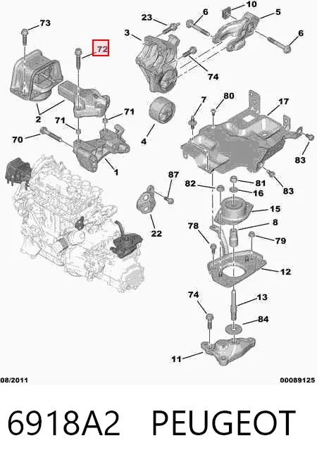 Perno del soporte del motor 6918A2 Peugeot/Citroen