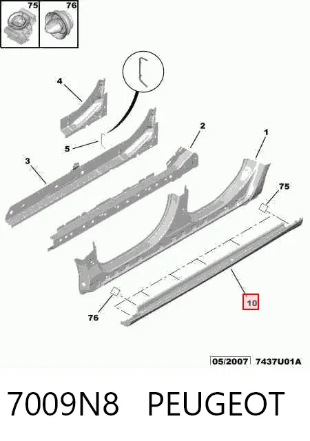 Moldura de umbral exterior izquierda 7009N8 Peugeot/Citroen