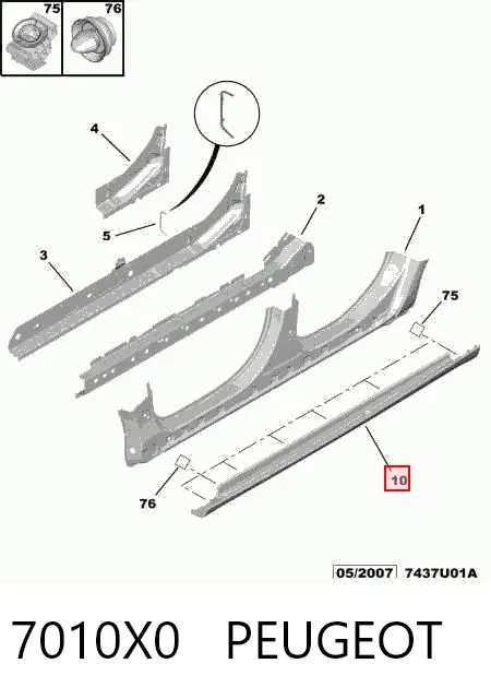 Moldura exterior derecha del umbral 7010X0 Peugeot/Citroen