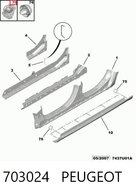 Clip de sujeción de moldura de estribo 703024 Peugeot/Citroen