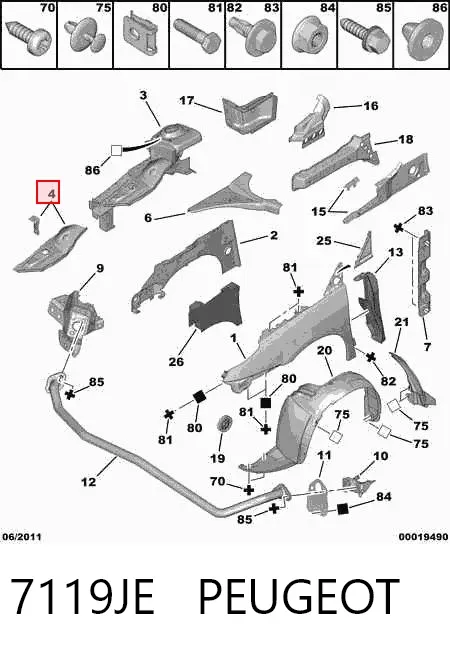 Arco de guardabarros delantero izquierdo 7119JE Peugeot/Citroen