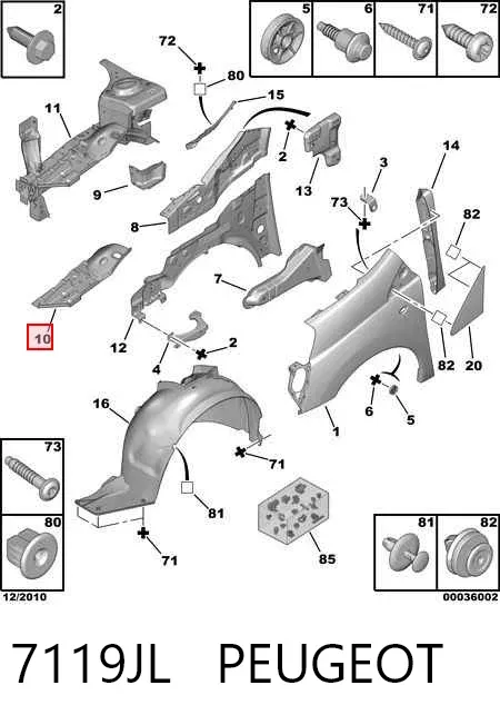 Arco de guardabarros delantero izquierdo 7119JL Peugeot/Citroen
