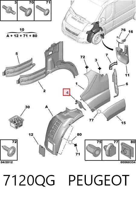 Soporte delantero izquierdo para aleta delantera 7120QG Peugeot/Citroen