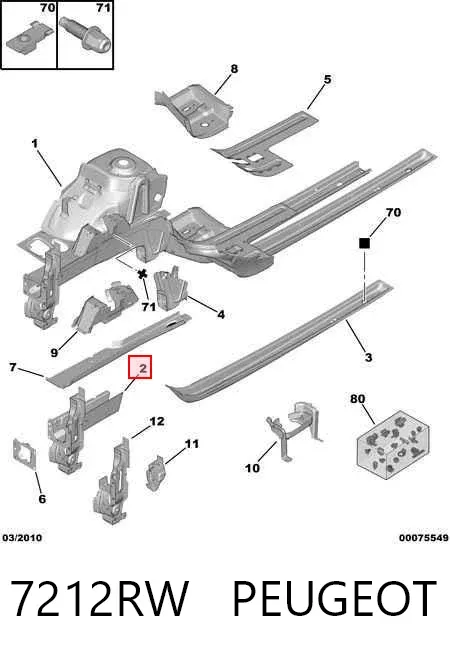 Larguero delantero izquierdo del bastidor 7212RW Peugeot/Citroen