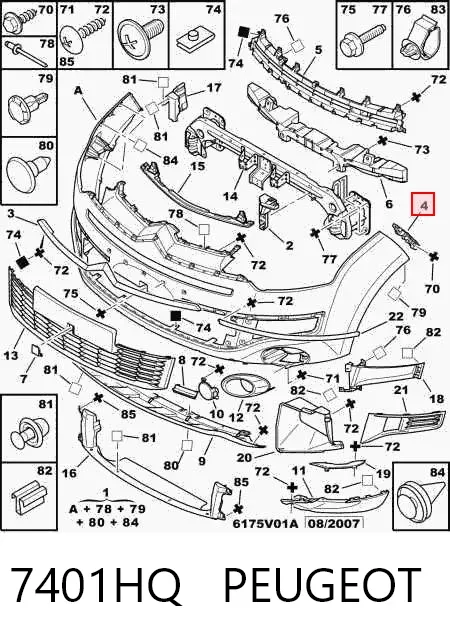 Soporte exterior izquierdo del parachoques delantero 7401HQ Peugeot/Citroen
