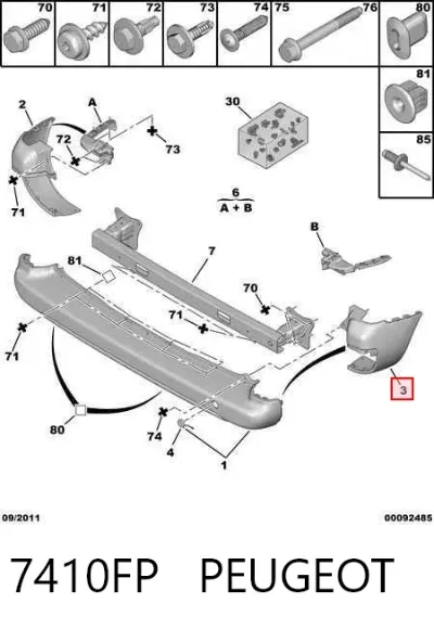 Parachoques trasero, parte derecha PEUGEOT 7410FP