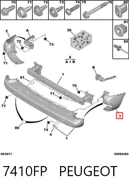Parachoques trasero, parte derecha 7410FP Peugeot/Citroen