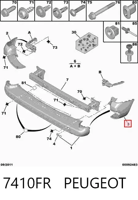 Parachoques trasero, parte derecha 7410FR Peugeot/Citroen