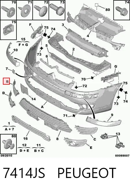 Tapa de rejilla de faro antiniebla del parachoques delantero 7414JS Peugeot/Citroen